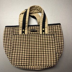 Vintage Mini Longaberger Tote Bag Tan Plaid